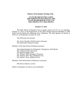 Minutes of the Regular Meeting of the STATE BOARD of EDUCATION