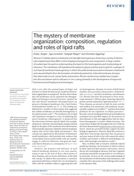 Composition, Regulation and Roles of Lipid Rafts