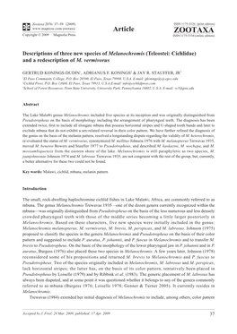 Zootaxa, Descriptions of Three New Species of Melanochromis