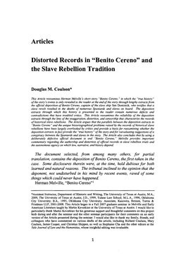 Benito Cereno" and the Slave Rebellion Tradition