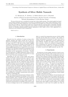 Synthesis of Silver Halide Nanosols