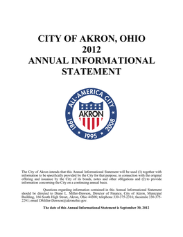 City of Akron, Ohio 2012 Annual Informational Statement