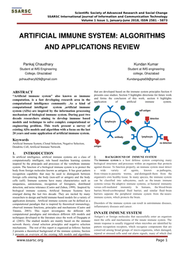 Artificial Immune System: Algorithms and Applications Review