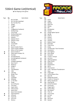 516In1 Game List(Vertical) ▲ Non Flipping Screen Games