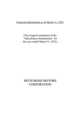 Financial Information As of March 31, 2021