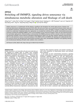 Switching Off IMMP2L Signaling Drives Senescence Via Simultaneous Metabolic Alteration and Blockage of Cell Death