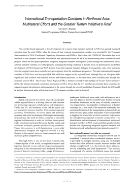 International Transportation Corridors in Northeast Asia
