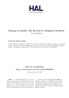 Manepa in Ladakh: the Revival of a Religious Tradition Pascale Dollfus