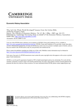 Lessons from the Cotton Mills Author(S): Gregory Clark Source: the Journal of Economic History, Vol