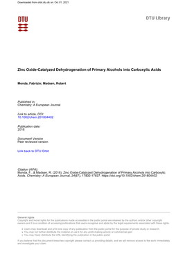 Zinc Oxide-Catalyzed Dehydrogenation of Primary Alcohols Into Carboxylic Acids