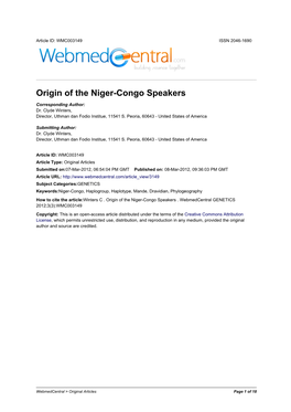 Origin of the Niger-Congo Speakers