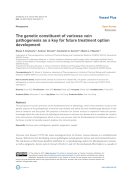 The Genetic Constituent of Varicose Vein Pathogenesis As a Key for Future Treatment Option Development