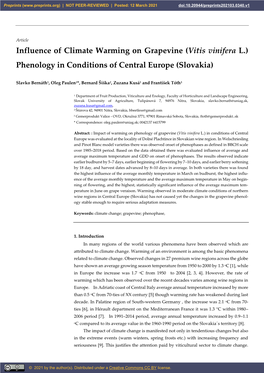 Vitis Vinifera L.) Phenology in Conditions of Central Europe (Slovakia