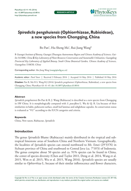 Spiradiclis Pengshuiensis (Ophiorrhizeae, Rubioideae), a New Species from Chongqing, China