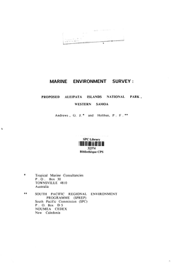 Marine Environment Survey: Proposed Aleipata Islands National