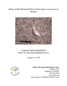 Status of Mountain Plovers (Charandris Montanus) Is Mexico
