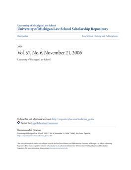 Vol. 57, No. 6, November 21, 2006 University of Michigan Law School