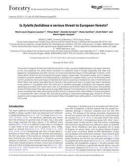 Is Xylella Fastidiosa a Serious Threat to European Forests?