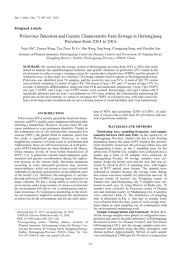 Poliovirus Detection and Genetic Characteristic from Sewage In