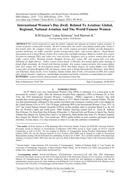 Related to Aviation: Global, Regional, National Aviation and the World Famous Women
