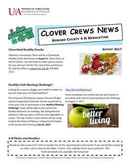 Clover Crews News 4-H NEWSLETTER HOWARD COUNTY