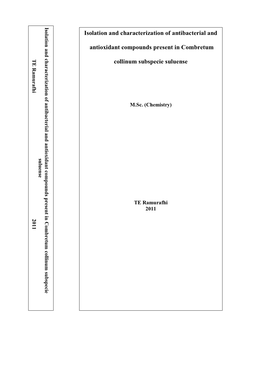 Isolation and Characterization of Antibacterial and Antioxidant Compounds Present in Combretum Collinum Sub Specie Suluense