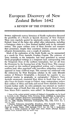 European Discovery of New Zealand Before 1642 a REVIEW of the EVIDENCE