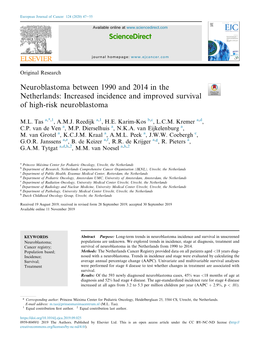 Neuroblastoma Between 1990 and 2014 in the Netherlands: Increased Incidence and Improved Survival of High-Risk Neuroblastoma