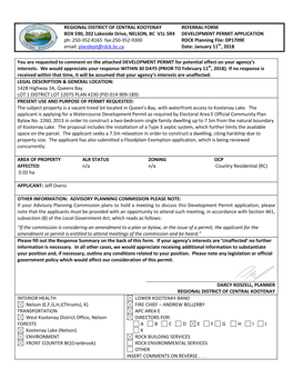 REGIONAL DISTRICT of CENTRAL KOOTENAY BOX 590, 202 LAKESIDE DRIVE NELSON, BC V1L 5R4 Ph