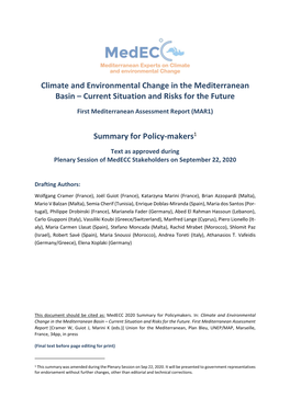 Climate and Environmental Change in the Mediterranean Basin – Current Situation and Risks for the Future