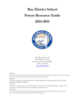 Bay District School Parent Resource Guide 2014-2015