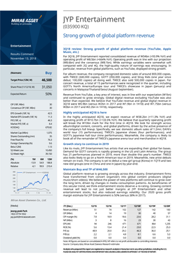 JYP Entertainment (035900 KQ ) Strong Growth of Global Platform Revenue