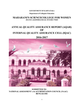 Maharani's Sciencecollege for Women Annual Quality Assurance Report (Aqar) of Internal Quality Assurance Cell (Iqac)