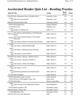 Accelerated Reader Quiz List - Reading Practice Page 1 of 73