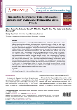 Nanoparticle Technology of Dodecenol As Active Components in © 2019 Subekti N, Et Al