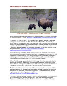 American Bison As World Heritage