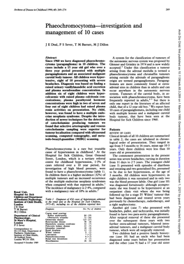 Phaeochromocytoma-Investigation and Arch Dis Child: First Published As 10.1136/Adc.65.3.269 on 1 March 1990