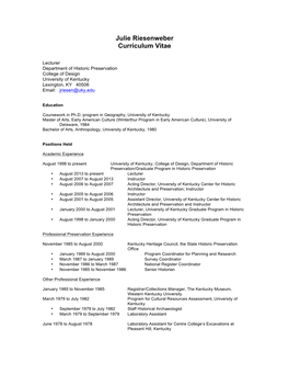 Julie Riesenweber Curriculum Vitae