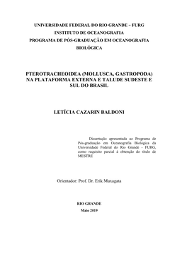 Mollusca, Gastropoda) Na Plataforma Externa E Talude Sudeste E Sul Do Brasil