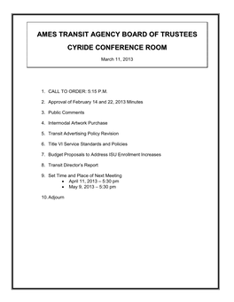 Ames Transit Agency Board of Trustees Cyride Conference Room