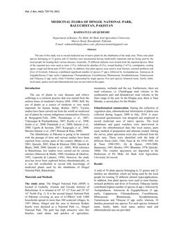 Medicinal Flora of Hingol National Park, Baluchistan, Pakistan