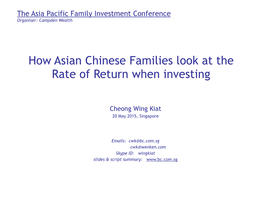 How Asian Chinese Families Look at the Rate of Return When Investing