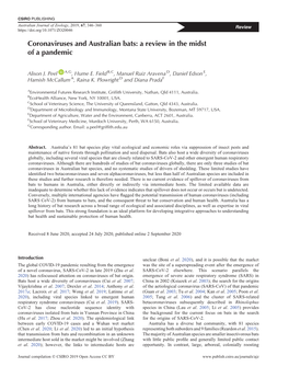 Coronaviruses and Australian Bats: a Review in the Midst Of'a Pandemic