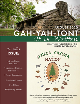 GAH-YAH-TONT It Is Written an OFFICIAL PUBLICATION of the SENECA-CAYUGA NATION in This ISSUE