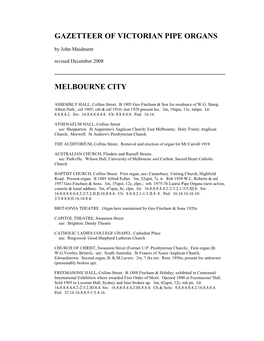 Gazetteer of Victorian Pipe Organs Melbourne City