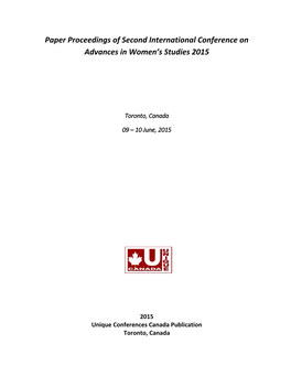 Paper Proceedings of Second International Conference on Advances in Women’S Studies 2015