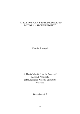 The Role of Policy Entrepreneurs in Indonesia’S Foreign Policy