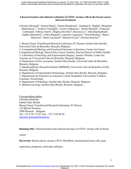 1 Characterization and Clinical Evaluation of CD10+ Stroma Cells In