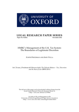 HMRC's Management of the U.K. Tax System