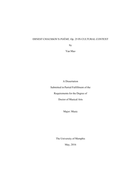 ERNEST CHAUSSON's POÈME, Op. 25 in CULTURAL CONTEXT